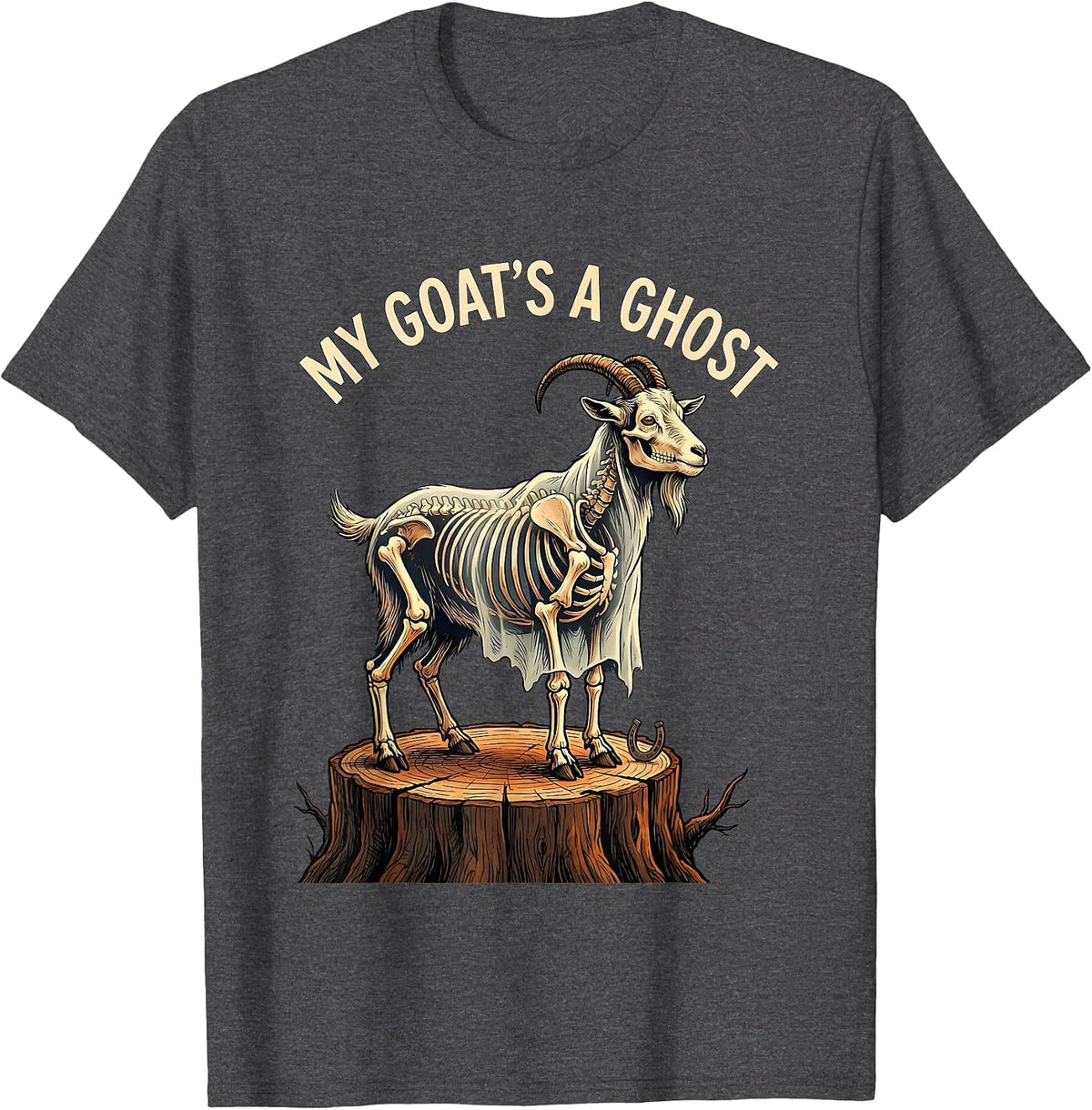 My Goat's a Ghost Funny Halloween Western Skeleton Goat T-Shirt - Dark Heather Grey