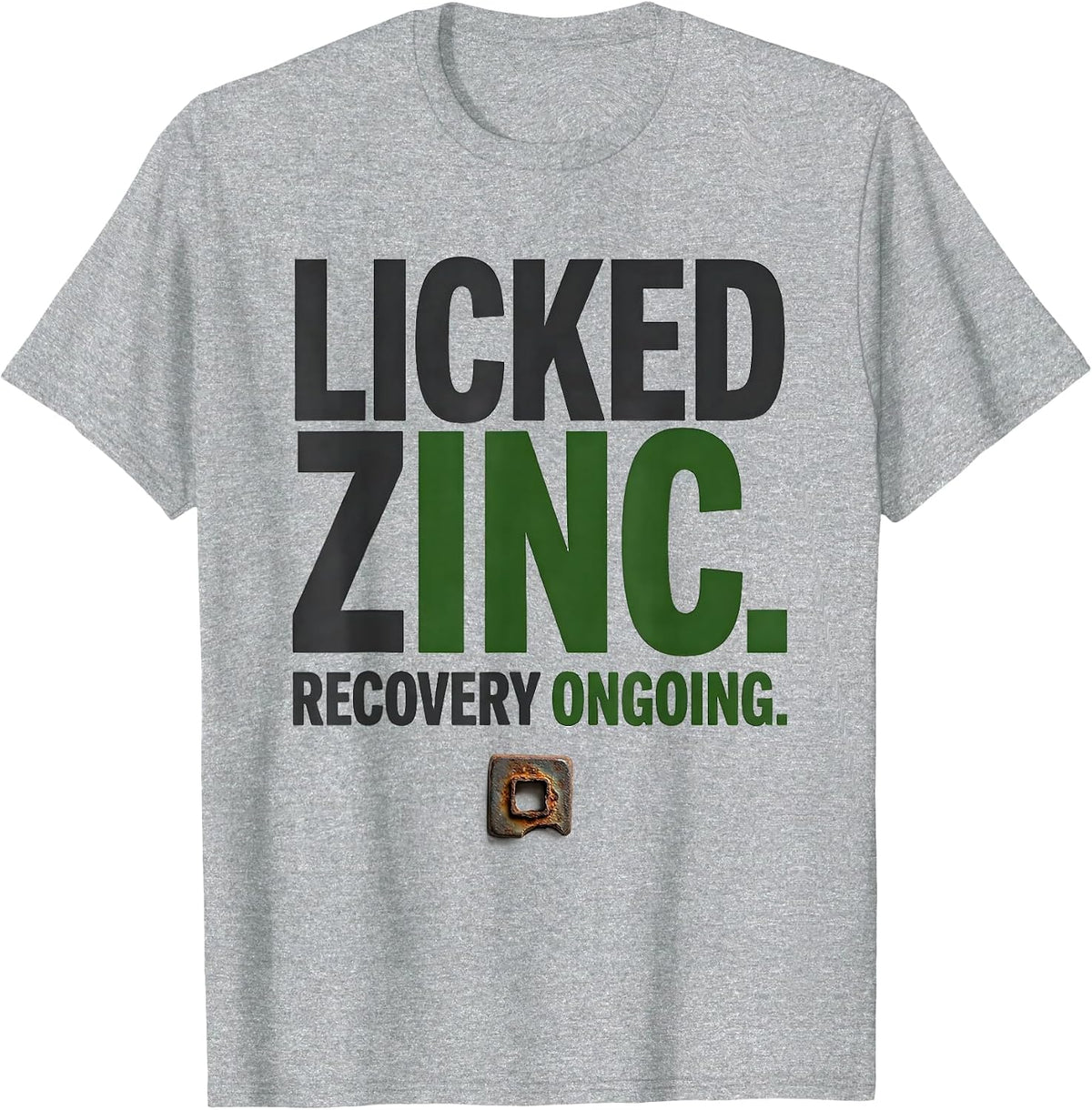 Men's Licked Zinc Recovery Ongoing Funny Periodic Table Chemistry T-Shirt - Heather Grey