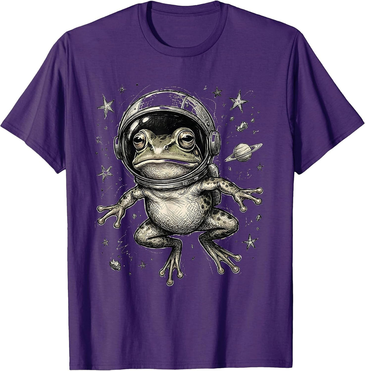 Space Frog Astronaut Helmet Floating in Galaxy T-Shirt - Purple