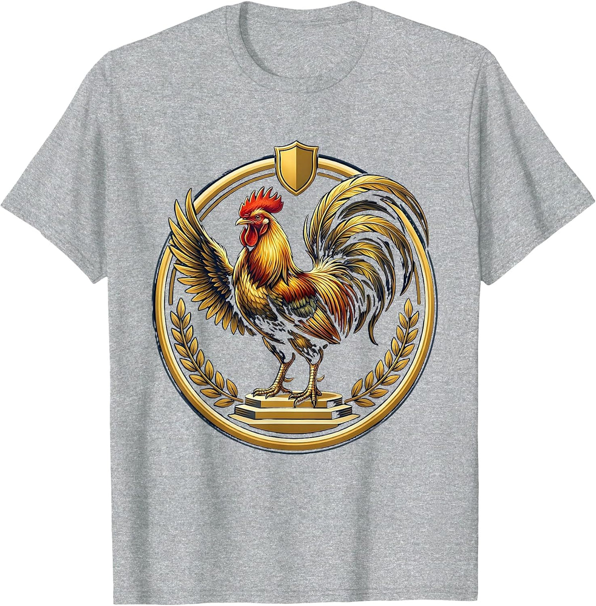 Men's Proud Rooster On A Podium Chicken Graphic T-Shirt - Heather Grey