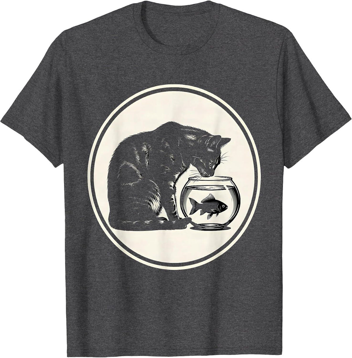 Bengal Cat Staring Into Fish Bowl Lover Gift T-Shirt - Dark Heather Grey