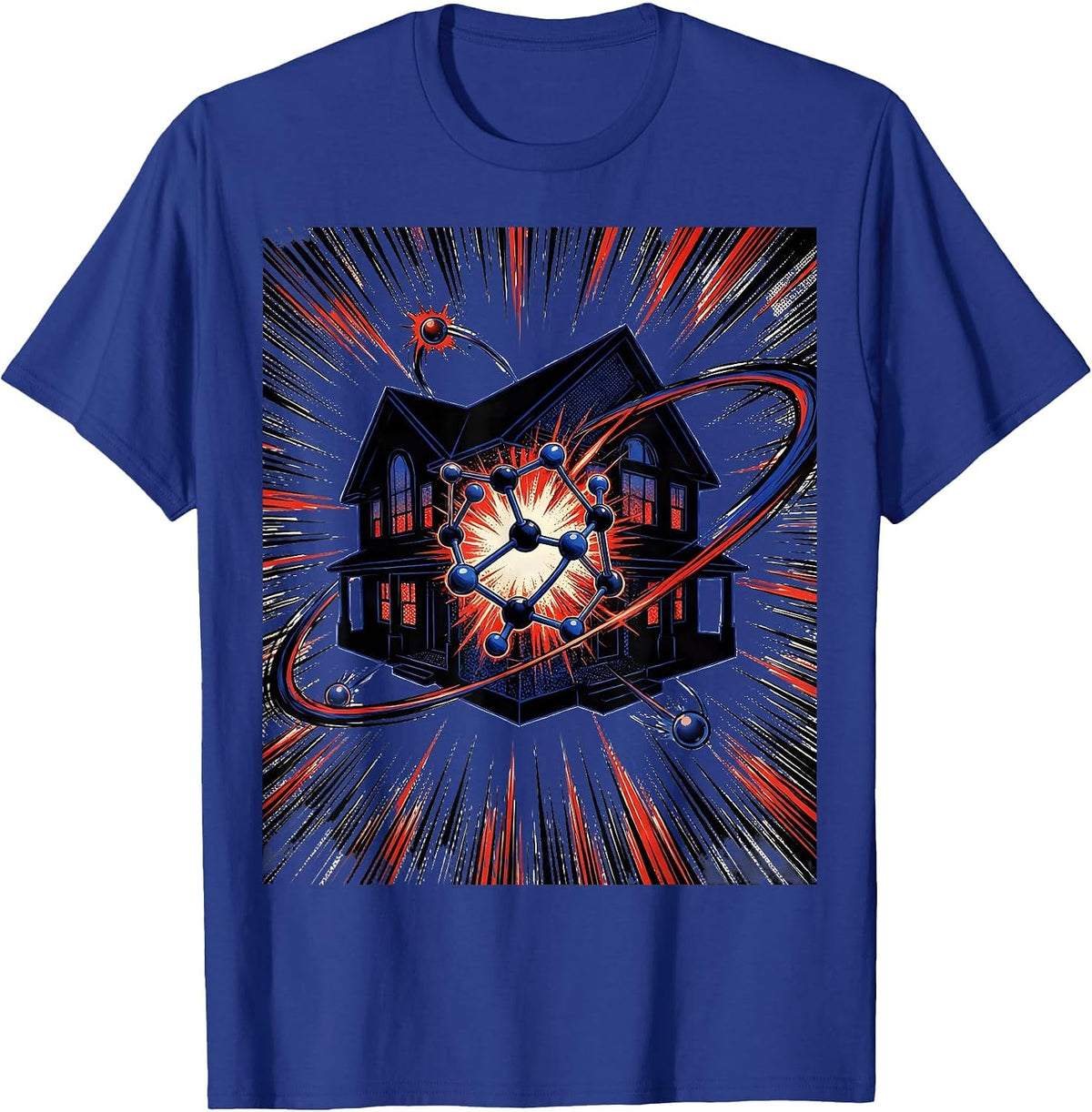 Men's Comic Chemistry Molecule Bonded House Science Humor T-Shirt - Royal Blue
