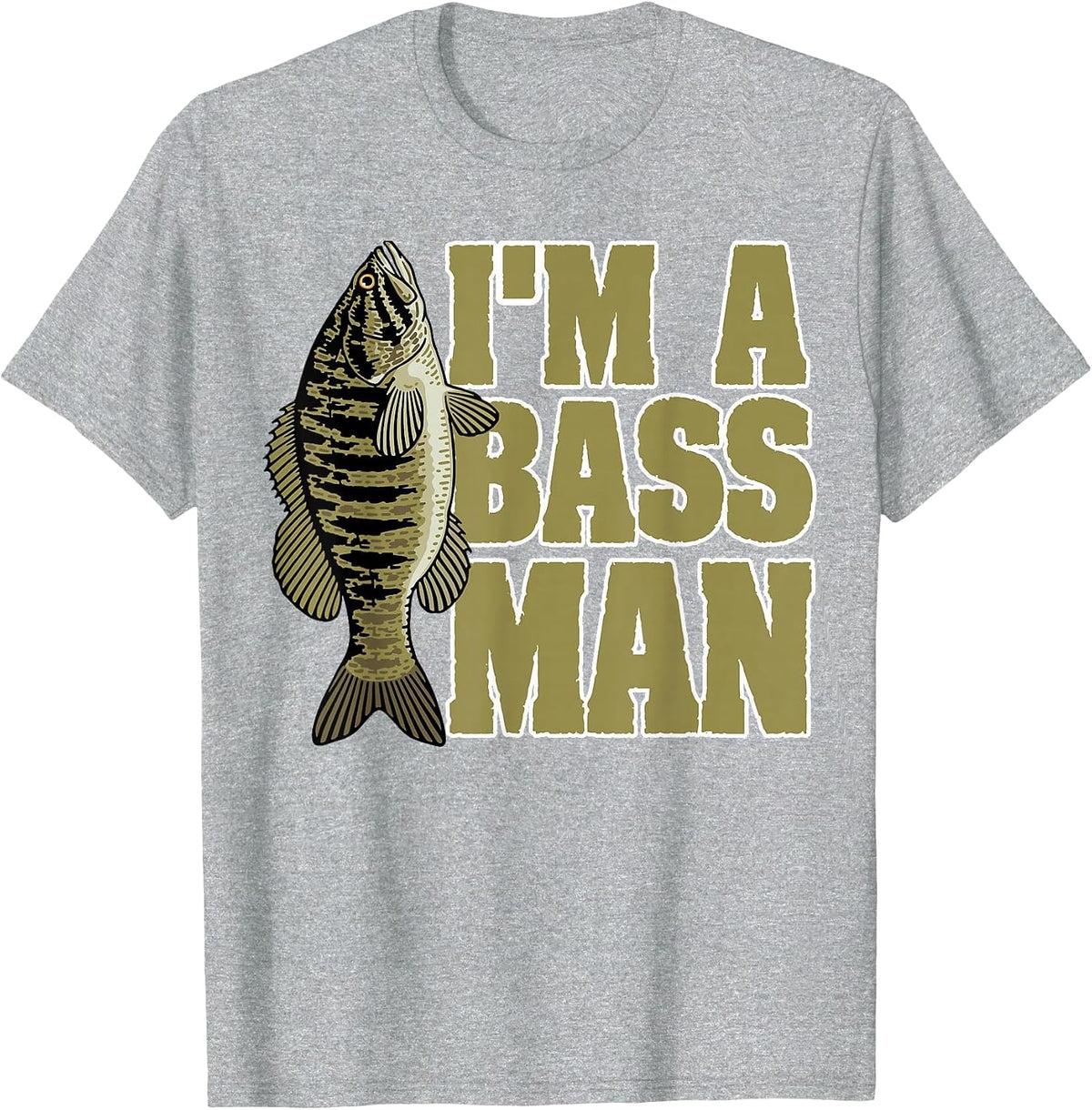 Bass Fishing Angling Mam Black Fish Fisherman Sport T-Shirt - Heather Grey