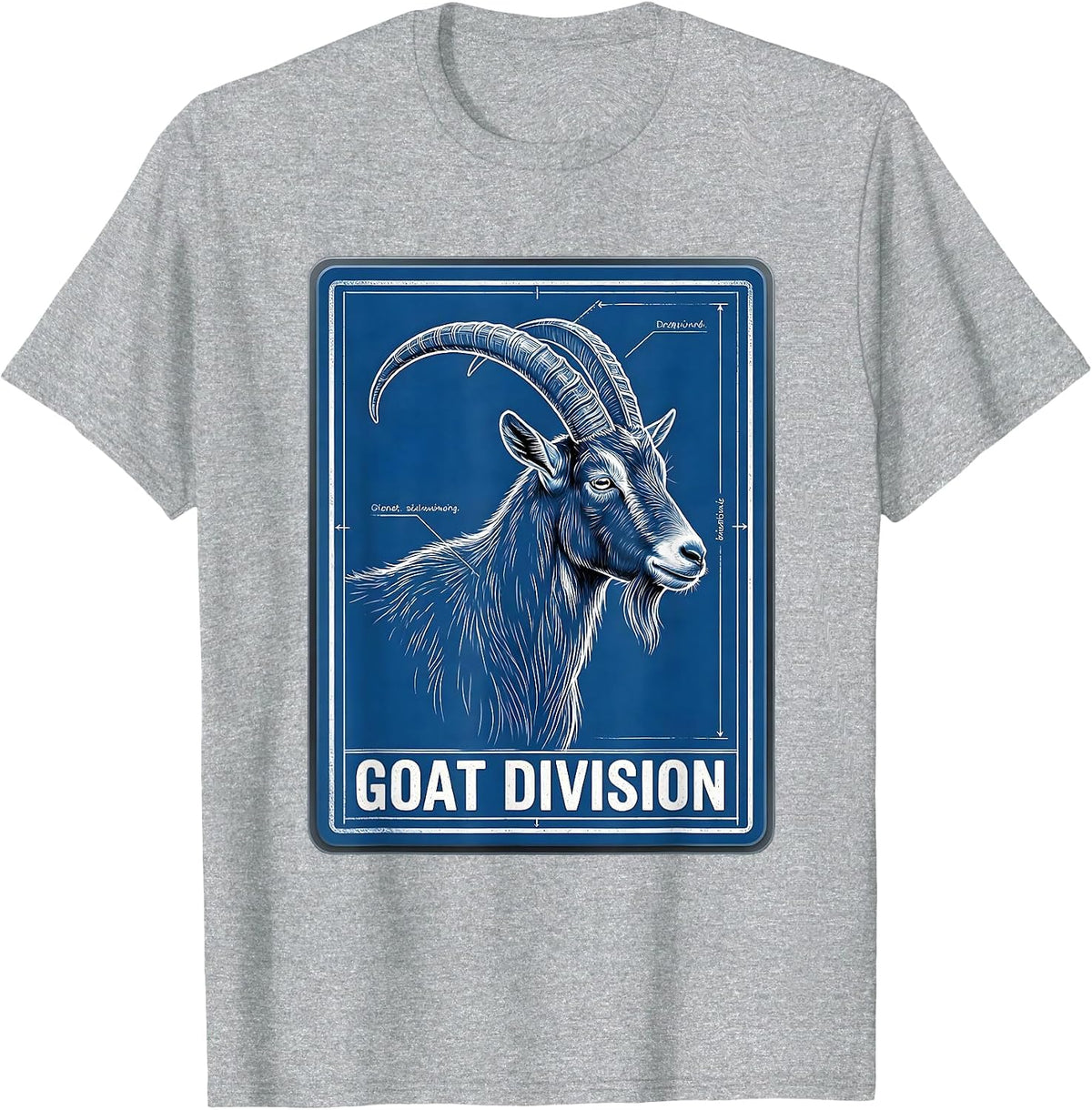 Men's Goat Division Technical Blueprint Minimalist Goat Lover Gift T-Shirt - Heather Grey