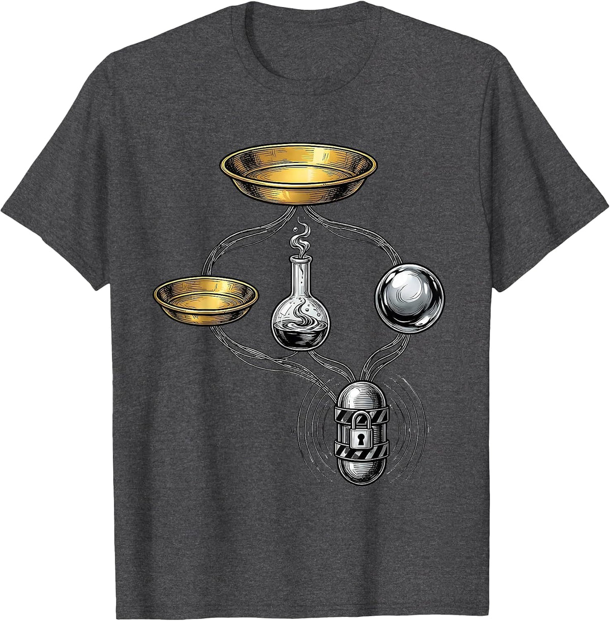 Laboratory Decision Tree Line Art Science Teacher Humor T-Shirt - Dark Heather Grey