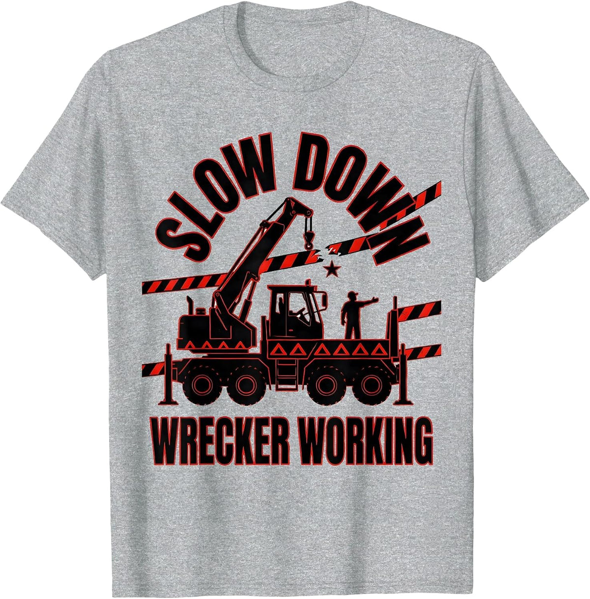 Men's Slow Down Wrecker Working Patriotic Semi Truck Driver T-Shirt - Heather Grey