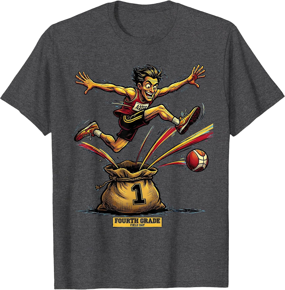 Fourth Grade Field Day Cartoon Relay Runner Field Day Team T-Shirt - Dark Heather Grey