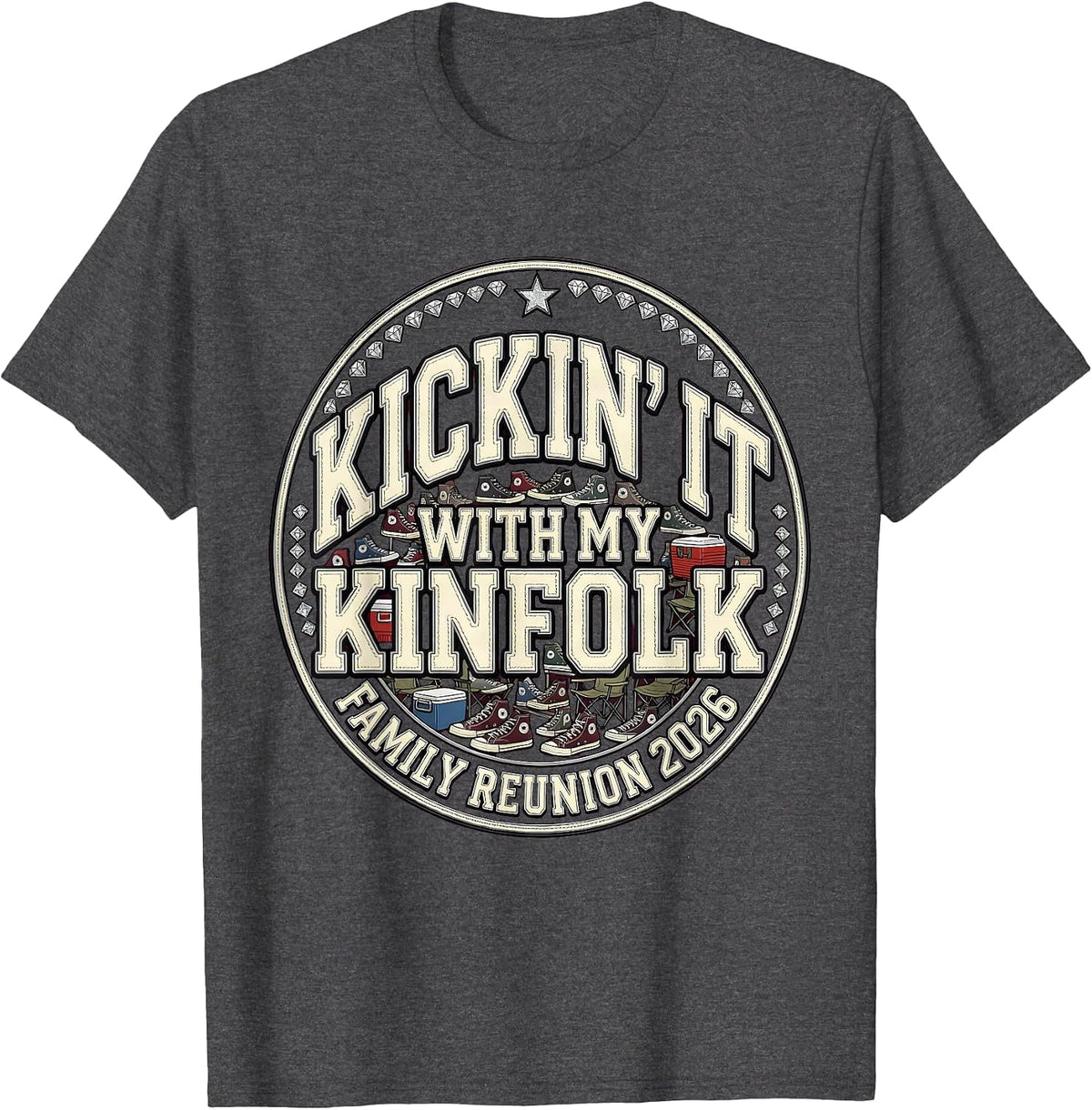 Men's Kickin It With My Kinfolk Family Reunion 2026 Funny T-Shirt - Dark Heather Grey