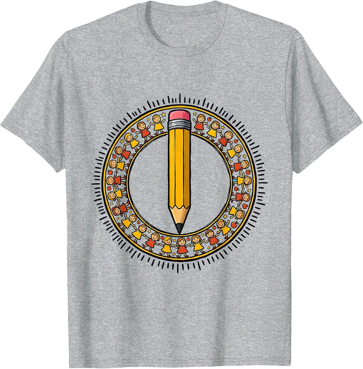 Men's Elementary Teacher Pencil Graphic Tee T-Shirt - Heather Grey