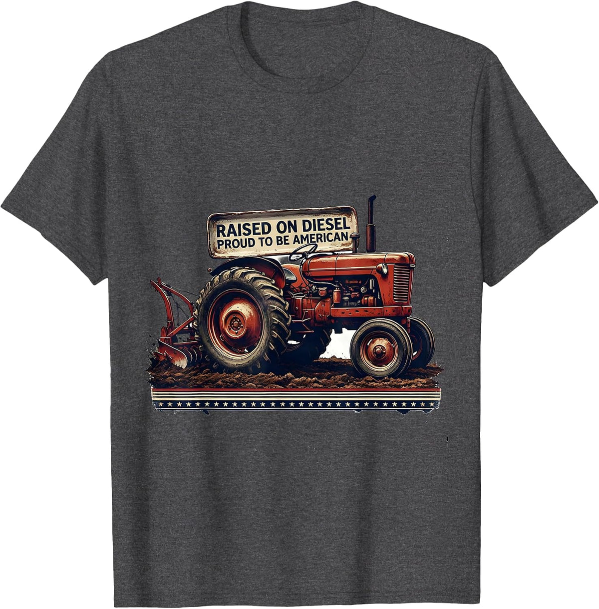 Men's Raised On Diesel, Proud To Be American Vintage Farmer T-Shirt - Dark Heather Grey