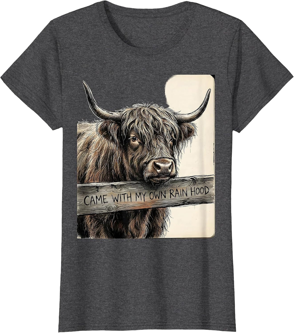 Women's Came With My Own Rain Hood Funny Highland Cow Cute Scottish T-Shirt - Dark Heather Grey