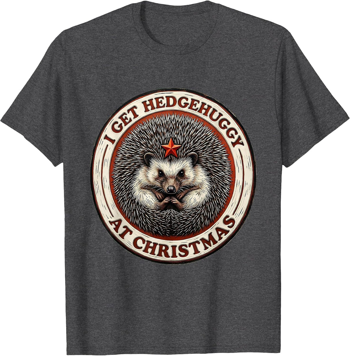 Men's I Get Hedgehuggy At Christmas Cute Hedgehog Animal Lover T-Shirt - Dark Heather Grey