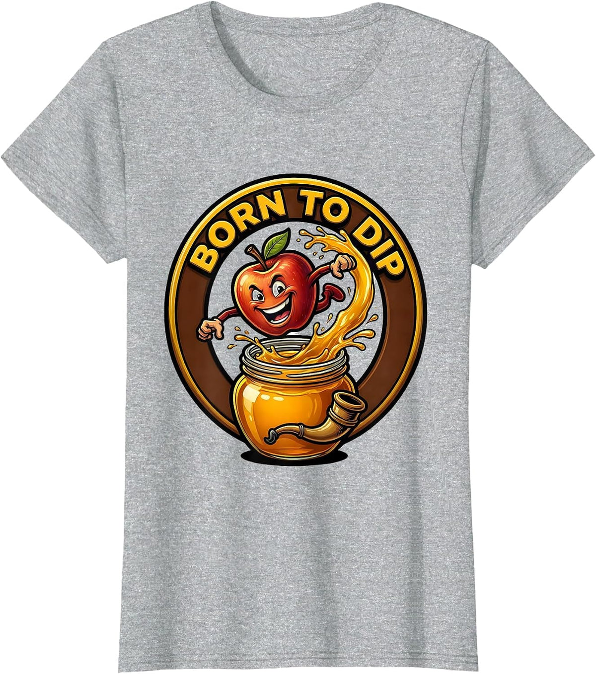 Women's Born To Dip Funny Rosh Hashanah Jewish New Year Apple Honey T-Shirt - Heather Grey