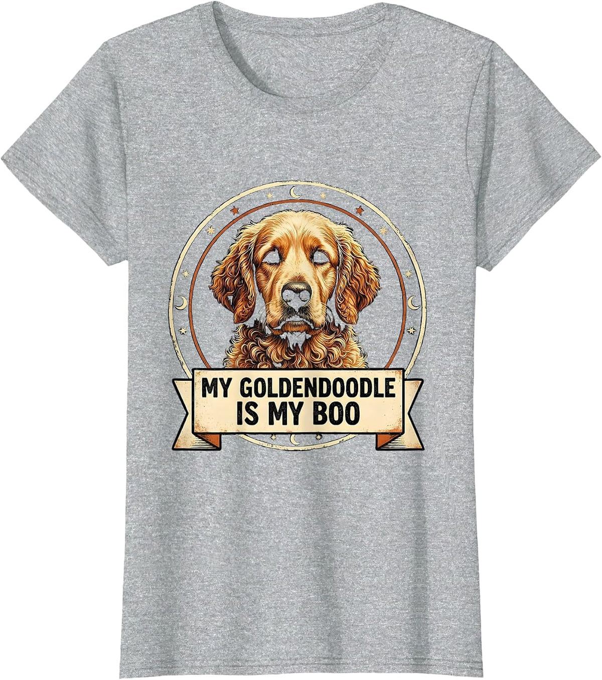 Women's My Goldendoodle Is My Boo Spooky-Cute Halloween Dog Mom T-Shirt - Heather Grey