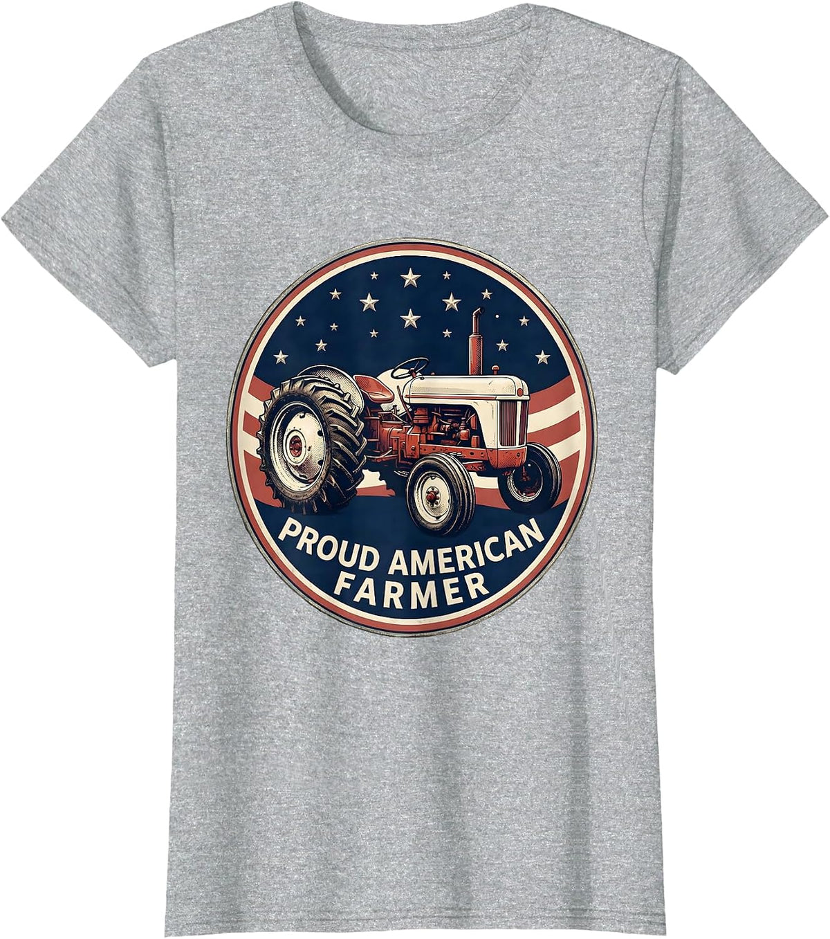 Proud American Farmer Patriotic Farm Tractor Rural Pride T-Shirt - Heather Grey