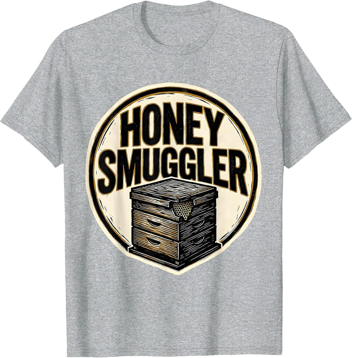 Men's Honey Smuggler Linocut Beekeeper Humor Vintage Craft Pride T-Shirt - Heather Grey