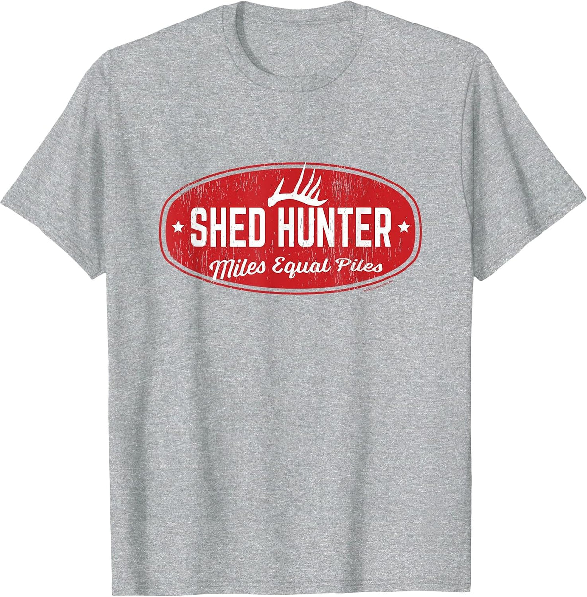 Whitetail Antler Shed Hunter, Miles Equal Piles T-Shirt - Heather Grey