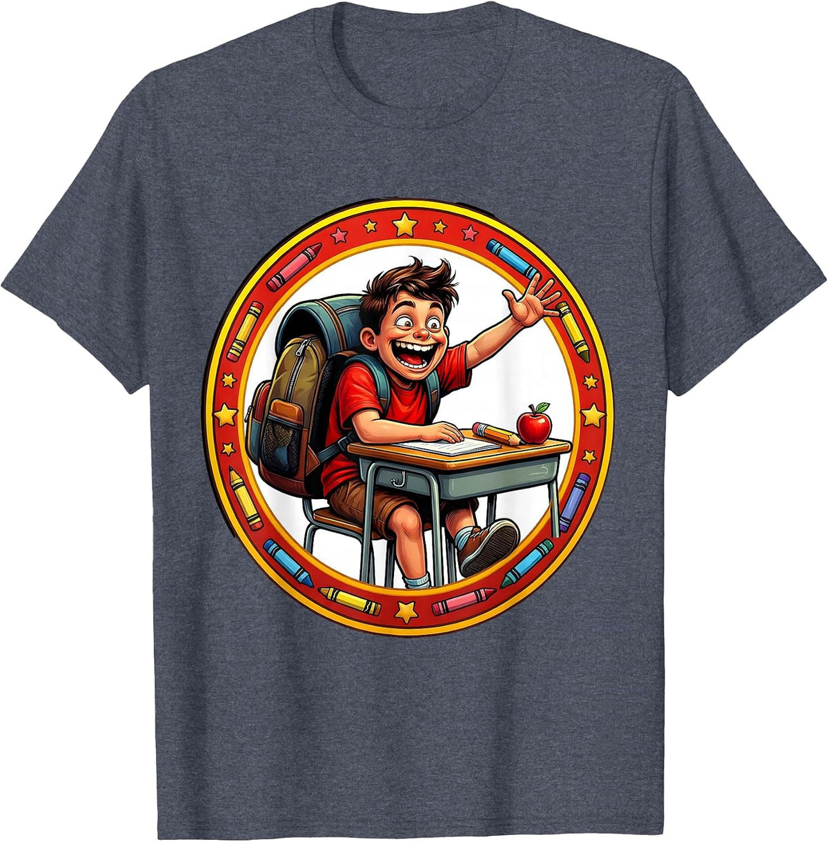 First Day of Kindergarten Eager Student Desk T-Shirt - Heather Blue