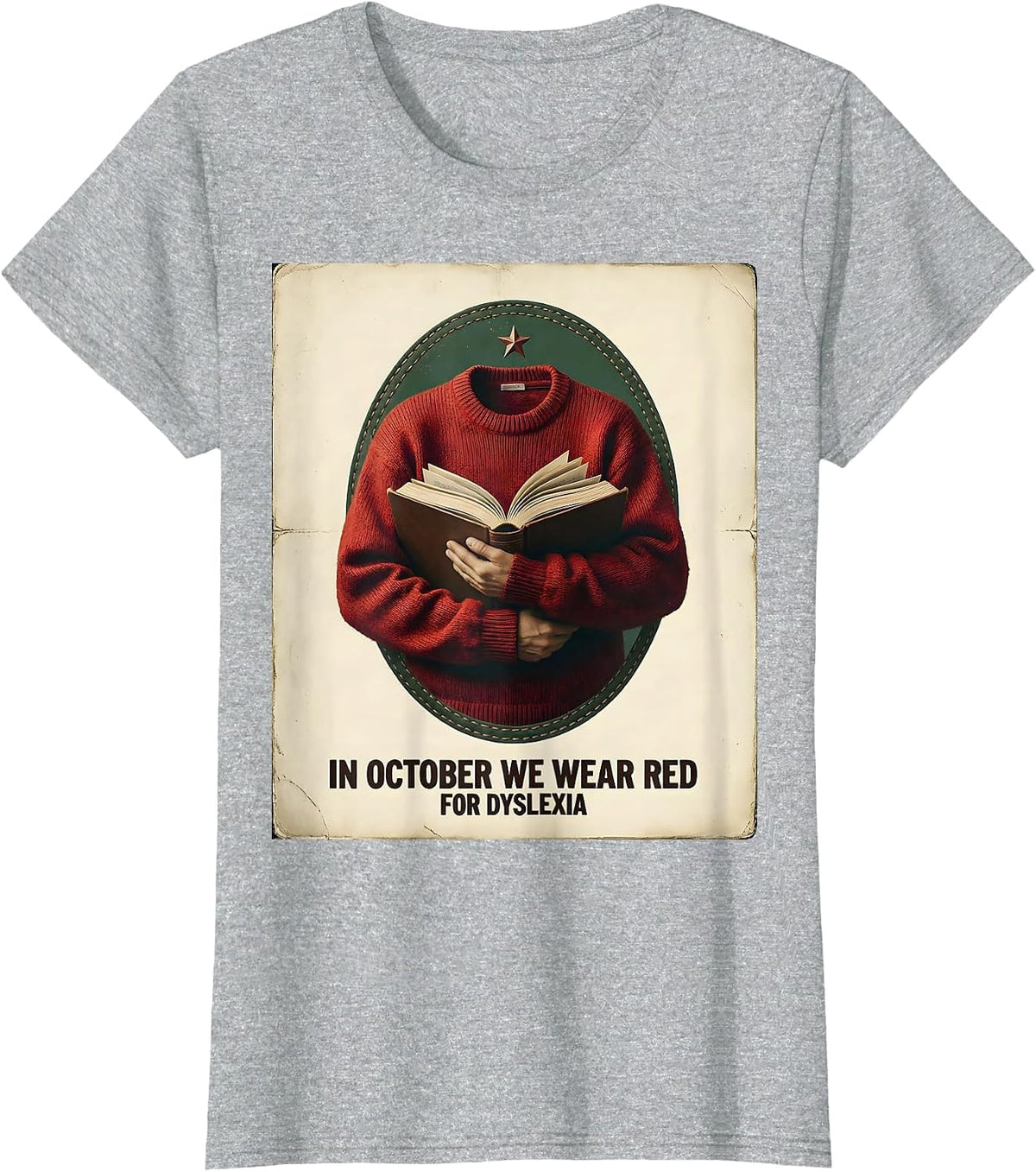 Women's In October We Wear Red for Dyslexia Vintage Teacher Dyslexia T-Shirt - Heather Grey
