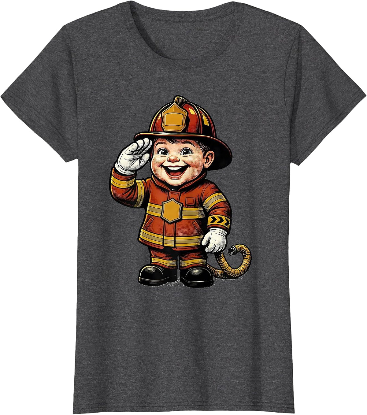 Women's Toddler Firefighter Mascot Retro Cartoon Kids Birthday T-Shirt - Dark Heather Grey