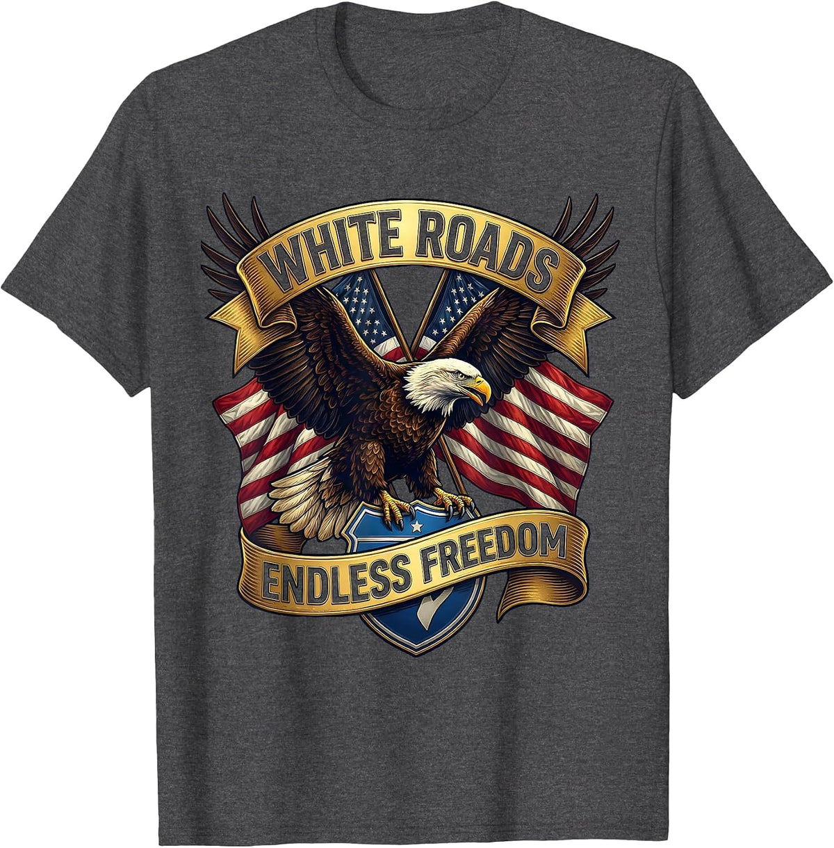 Men's White Roads Endless Freedom Open Road Design T-Shirt - Dark Heather Grey