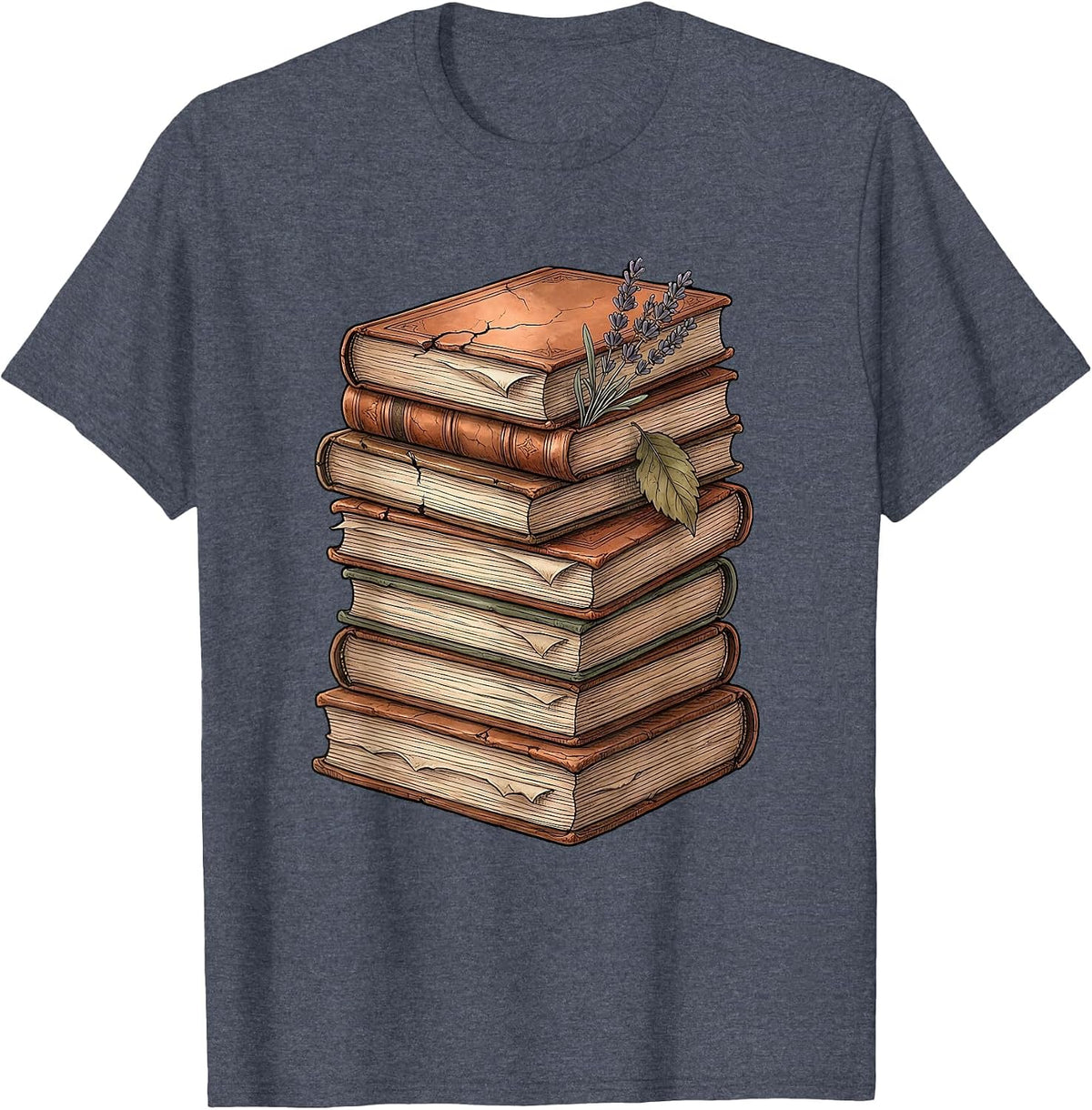 Spanish Teacher Worn Dictionary Stack Illustration T-Shirt - Heather Blue