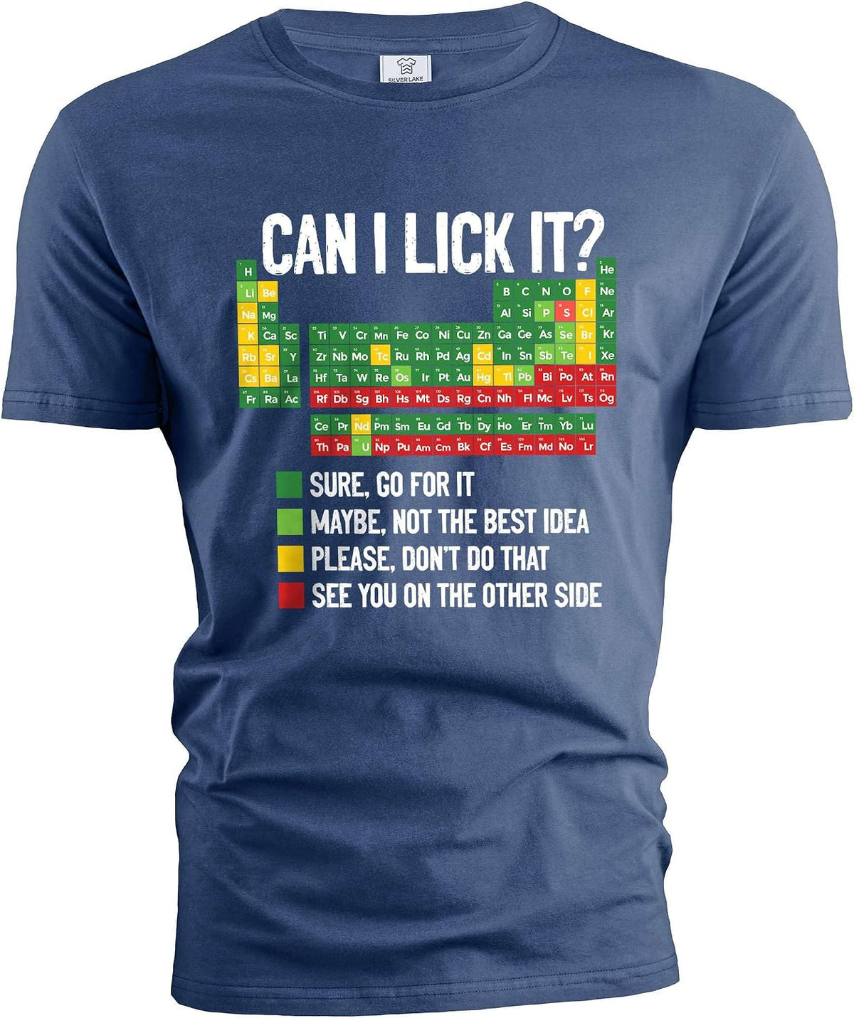 Men's Funny Periodic Table Chemical Elements Guide T-Shirt can I Lick it Guide Funny Chemistry tee - Navy Blue