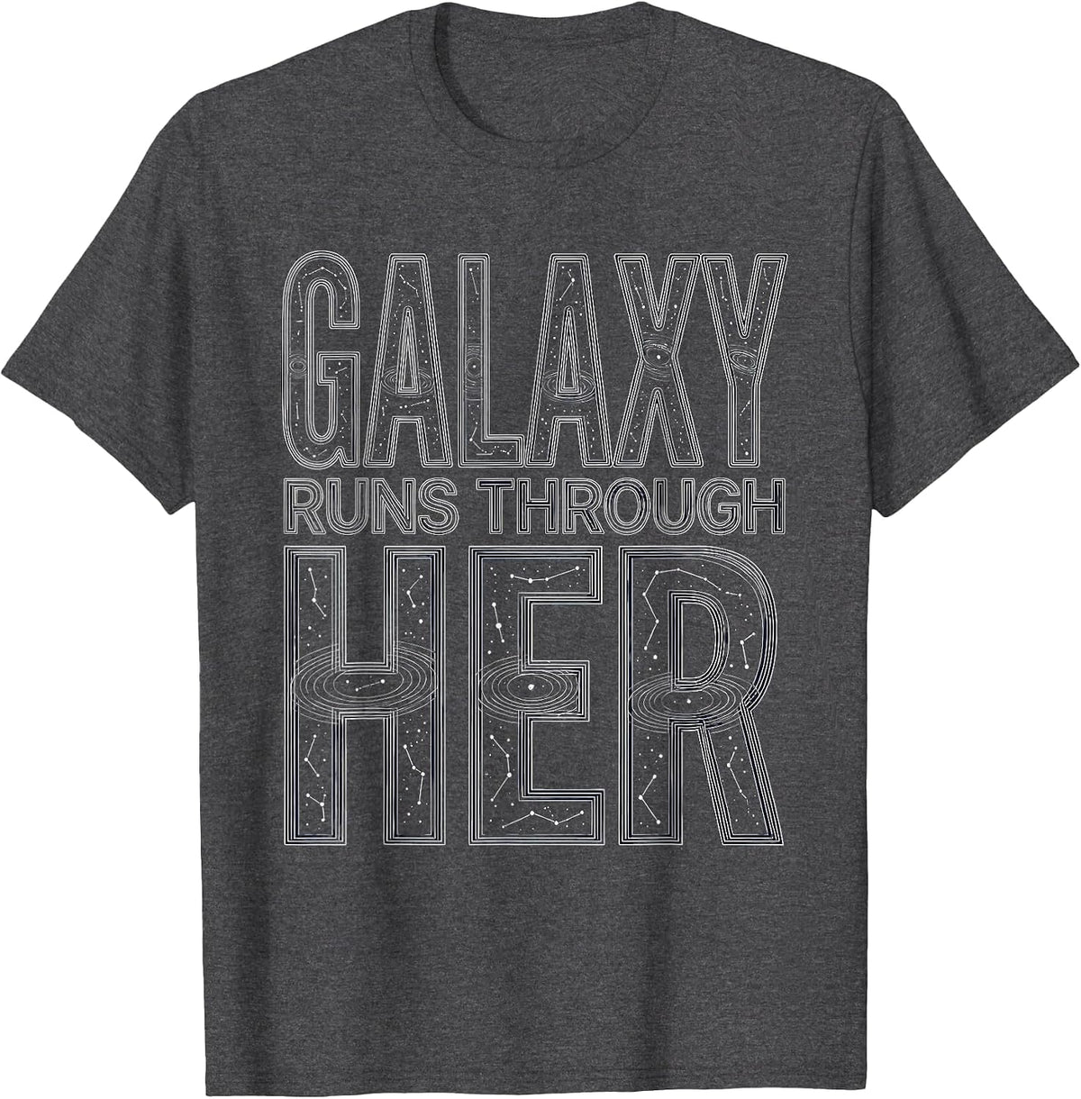 Galaxy Runs Through Her Cosmic Space Design T-Shirt - Dark Heather Grey