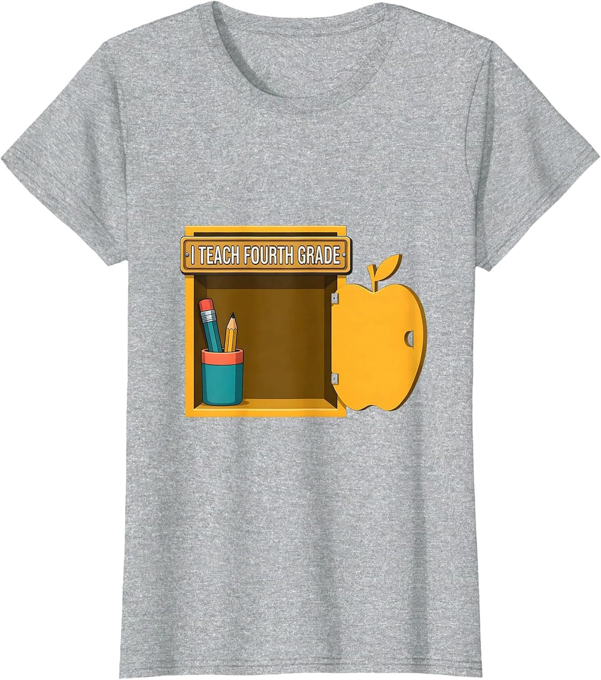 Women's I Teach Fourth Grade Flat Vector Teacher Appreciation Back T-Shirt - Heather Grey