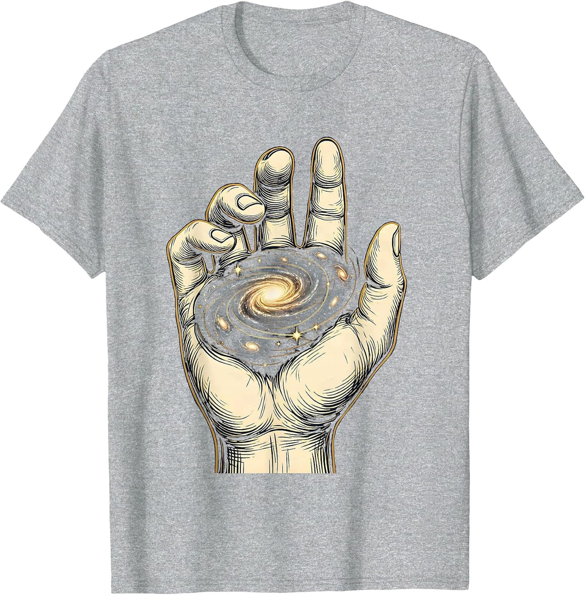 Men's Cosmos in Hand Universe Swirling Galaxy Design T-Shirt - Heather Grey