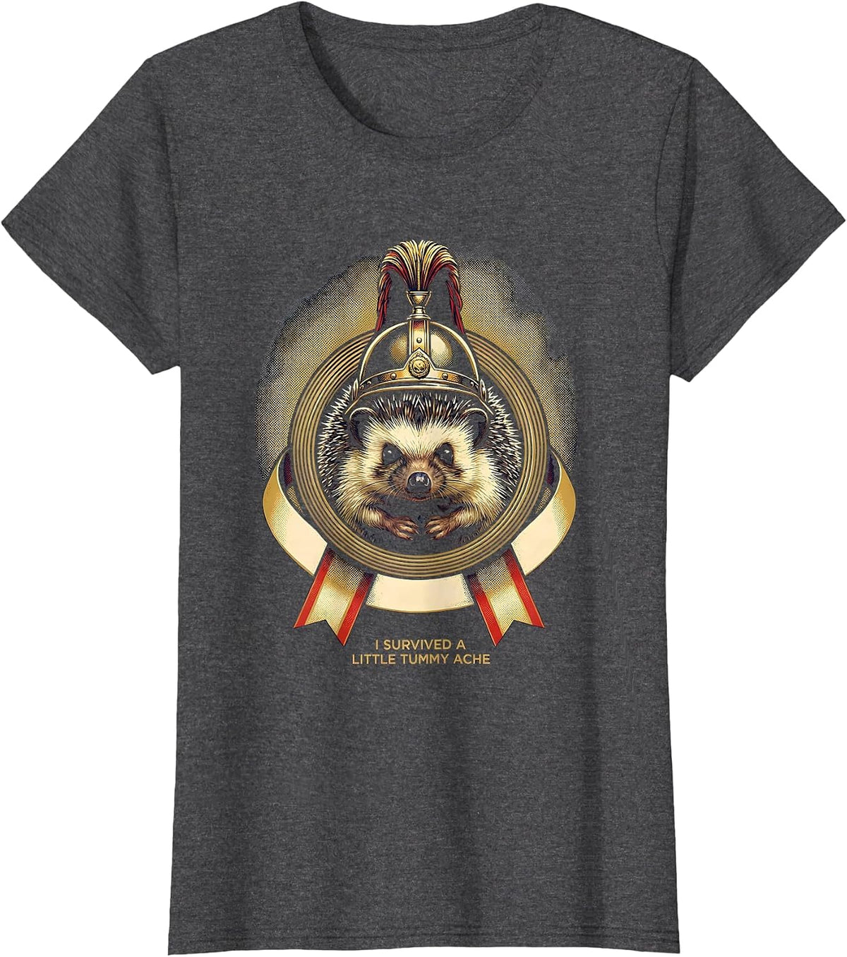 Women's I Survived A Little Tummy Ache Funny Hedgehog Meme Humor T-Shirt - Dark Heather Grey