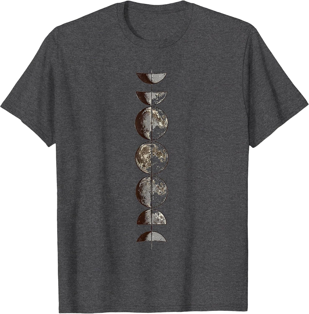 Lunar Cycle Etched Moon Phase Astronomy Celestial T-Shirt - Dark Heather Grey