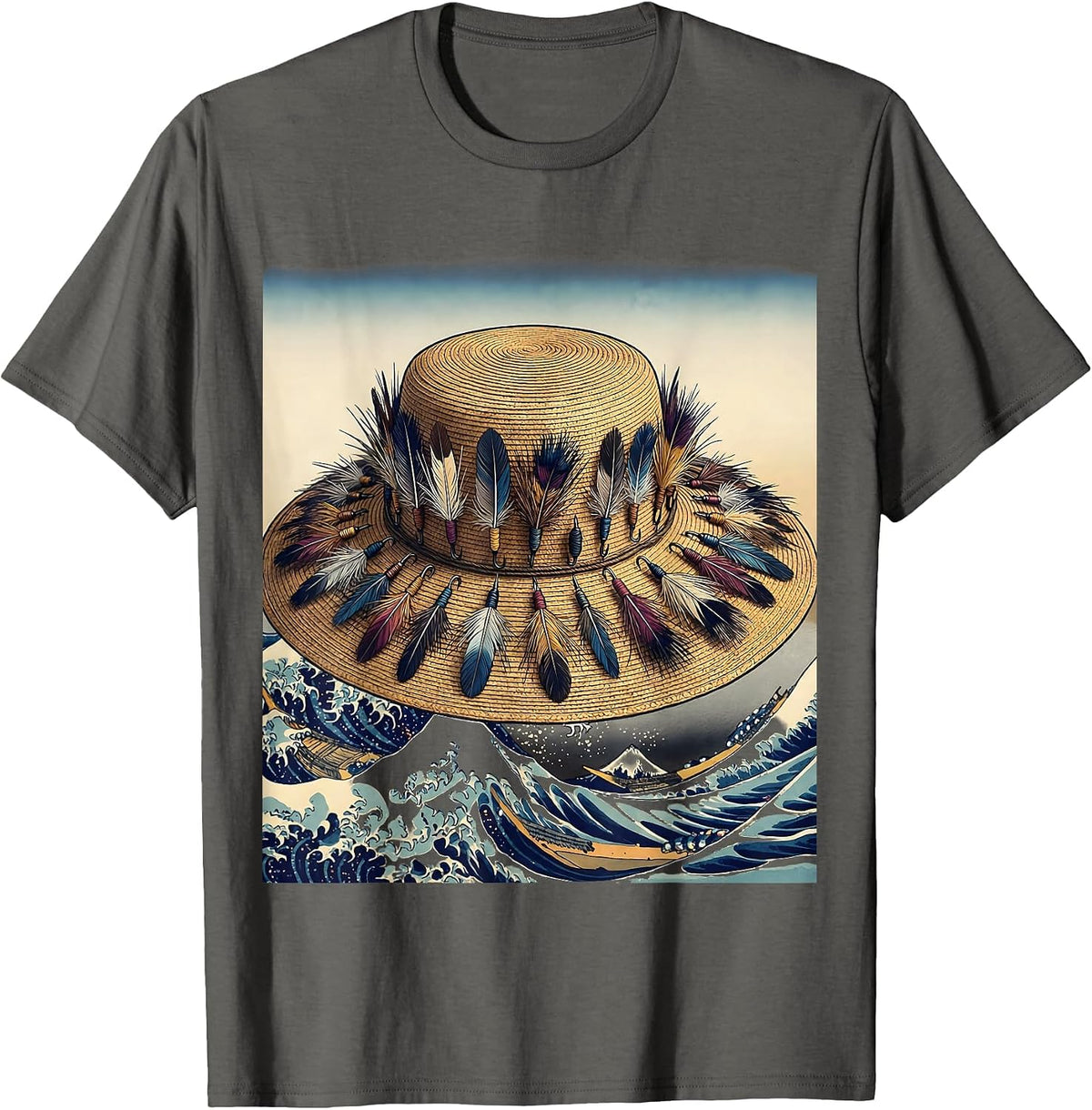 Men's Fly Fishing Hat Lures Illustration T-Shirt - Asphalt Grey