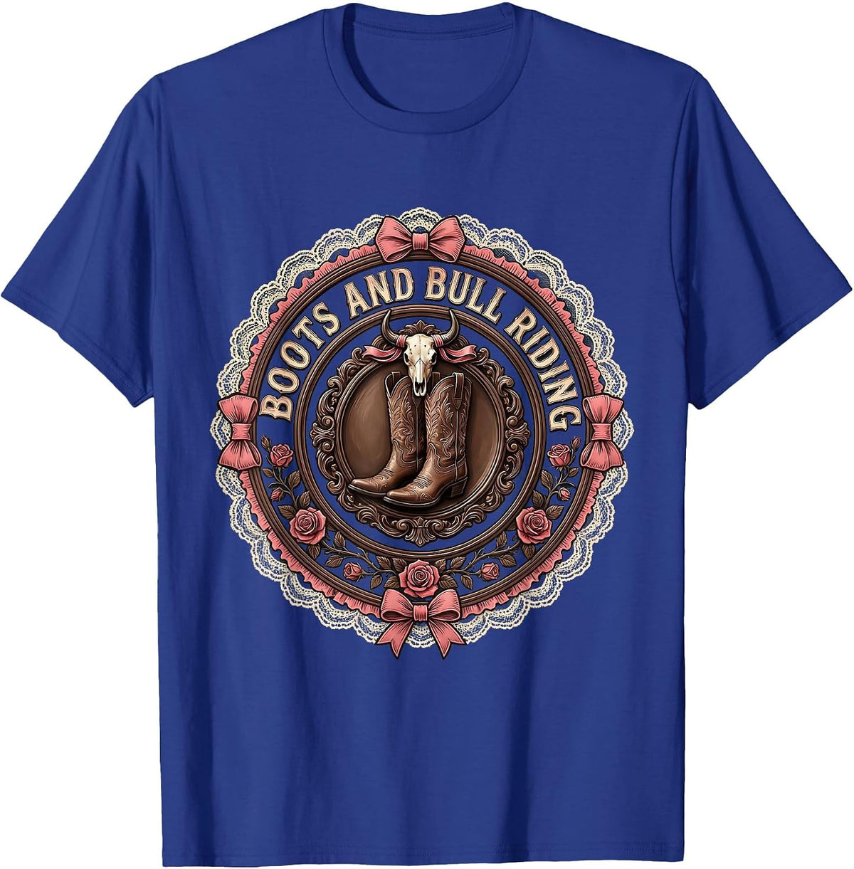 Boots and Bull Riding Rodeo Graphic Design T-Shirt - Royal Blue
