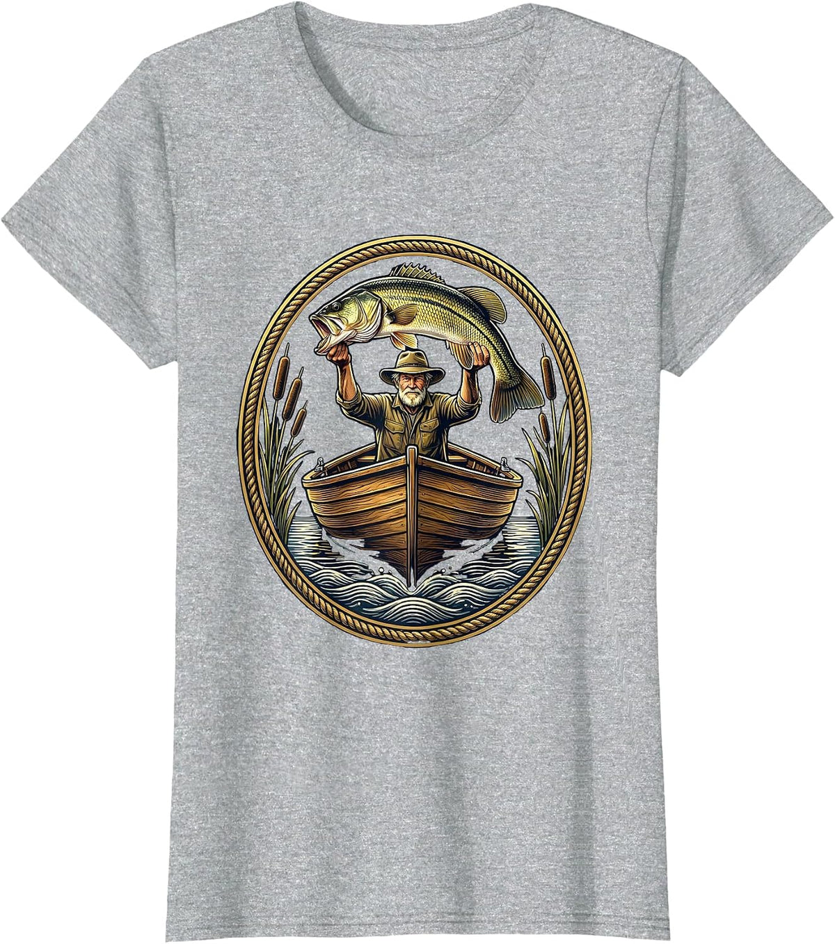 Women's Grandpa Trophy Bass Fishing Illustration T-Shirt - Heather Grey