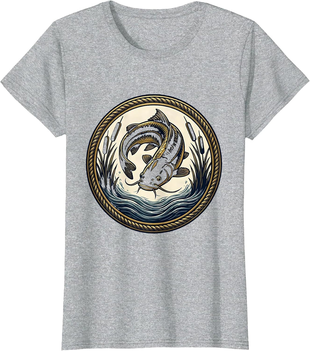 Giant Catfish Lurking Murky River Depths T-Shirt - Heather Grey