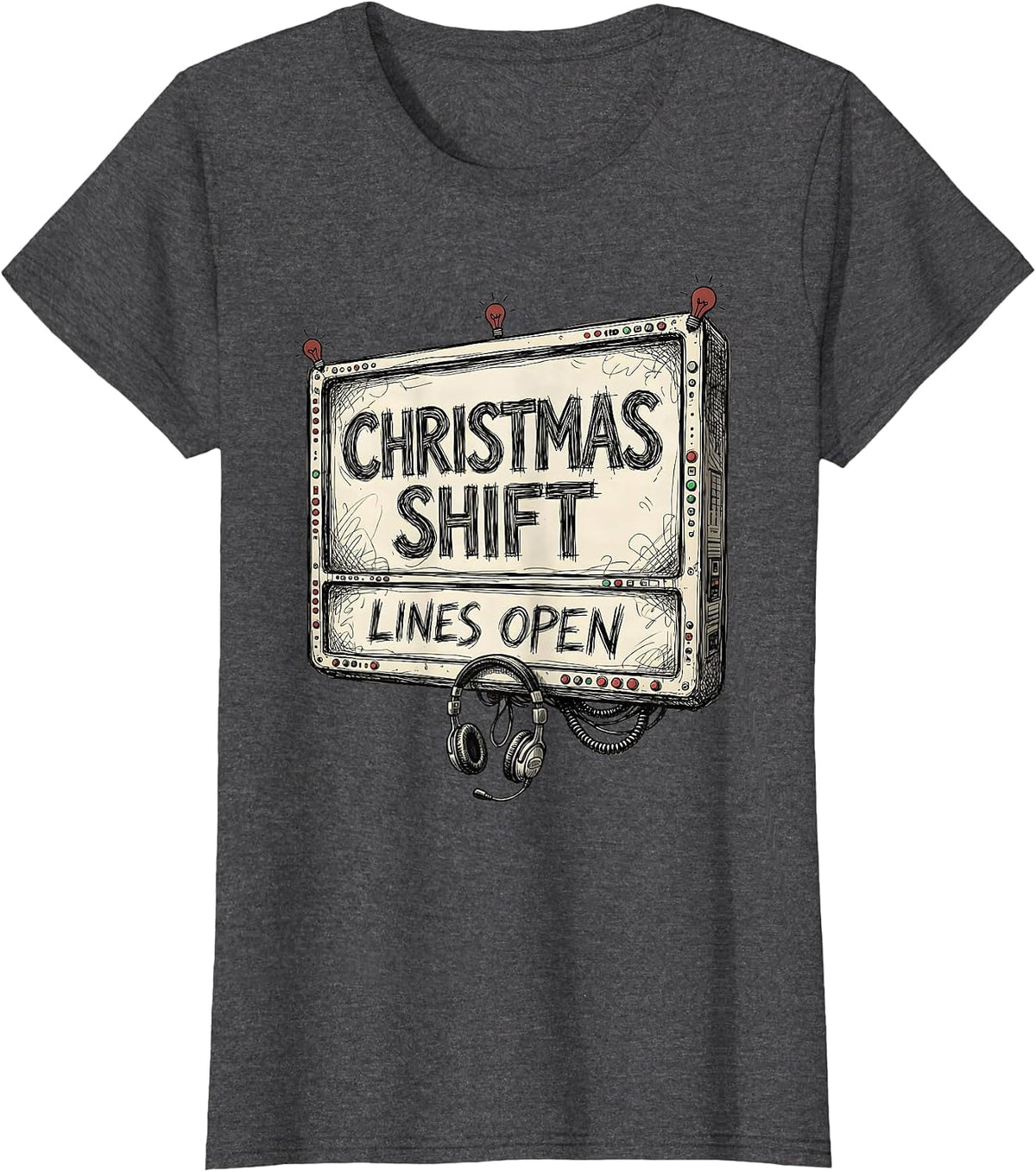 Women's Christmas Shift Lines Open Funny 911 Dispatcher Christmas T-Shirt - Dark Heather Grey