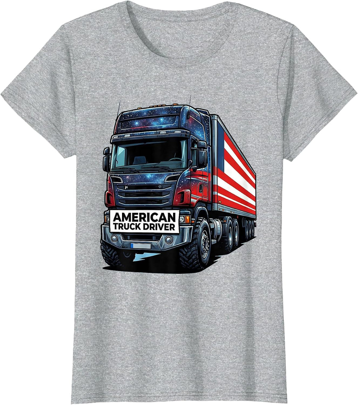 American Truck Driver Cartoon Patriotic Trucker Semi Driver T-Shirt - Heather Grey