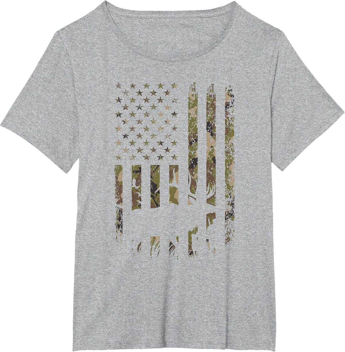 Outdoor Antlers Deer American Flag Camouflage T-Shirt - Heather Grey