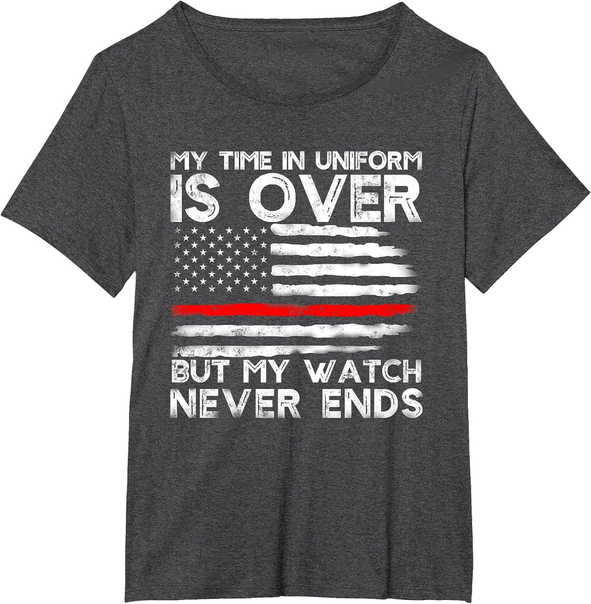 Retired Firefighter Stripe American Flag Retirement Grandpa T-Shirt - Dark Heather Grey