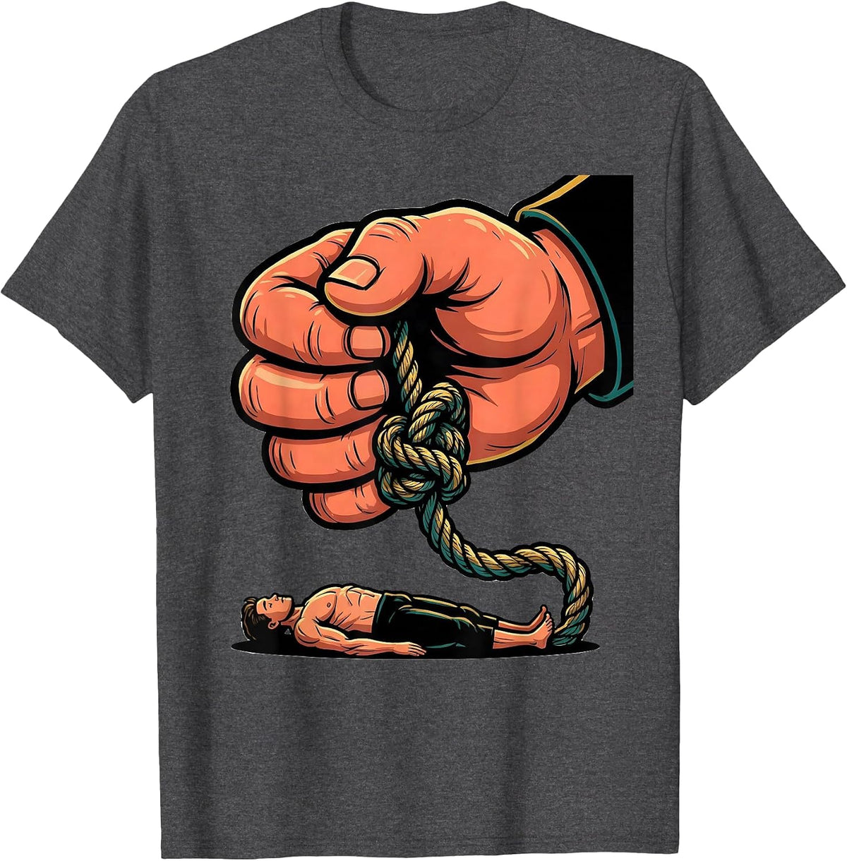 Exaggerated Practitioner Hand Untying Knot Massage Therapist T-Shirt - Dark Heather Grey