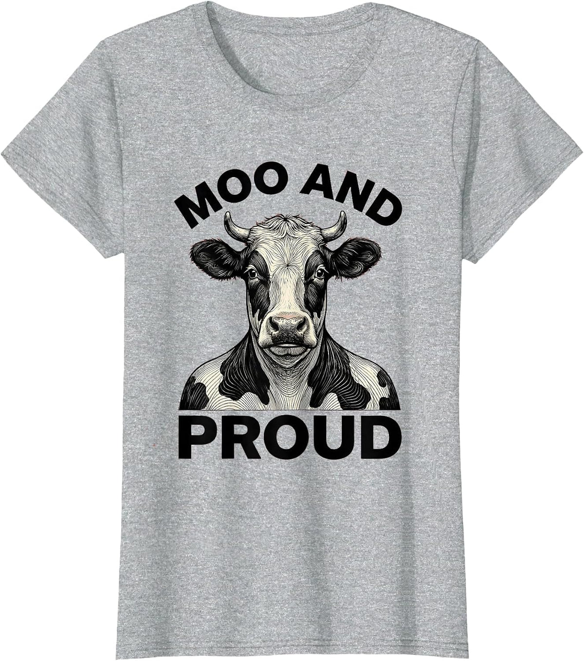 Moo and Proud Cow Lover Graphic Design T-Shirt - Heather Grey