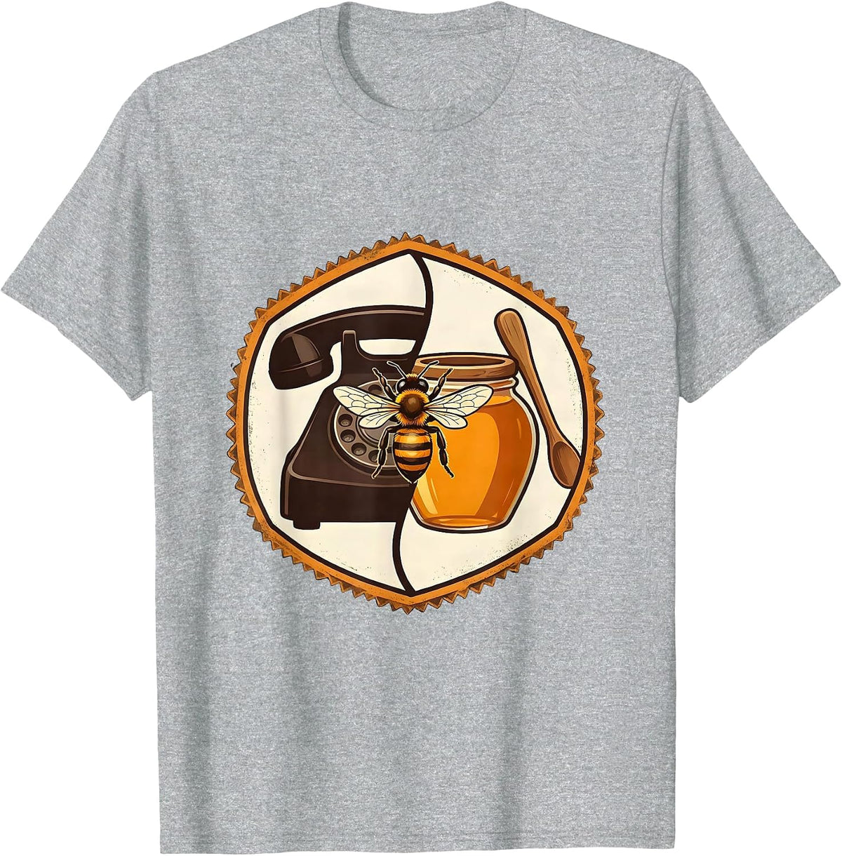 Men's Beekeeper Badge Rotary Phone Honey Jar Humor T-Shirt - Heather Grey