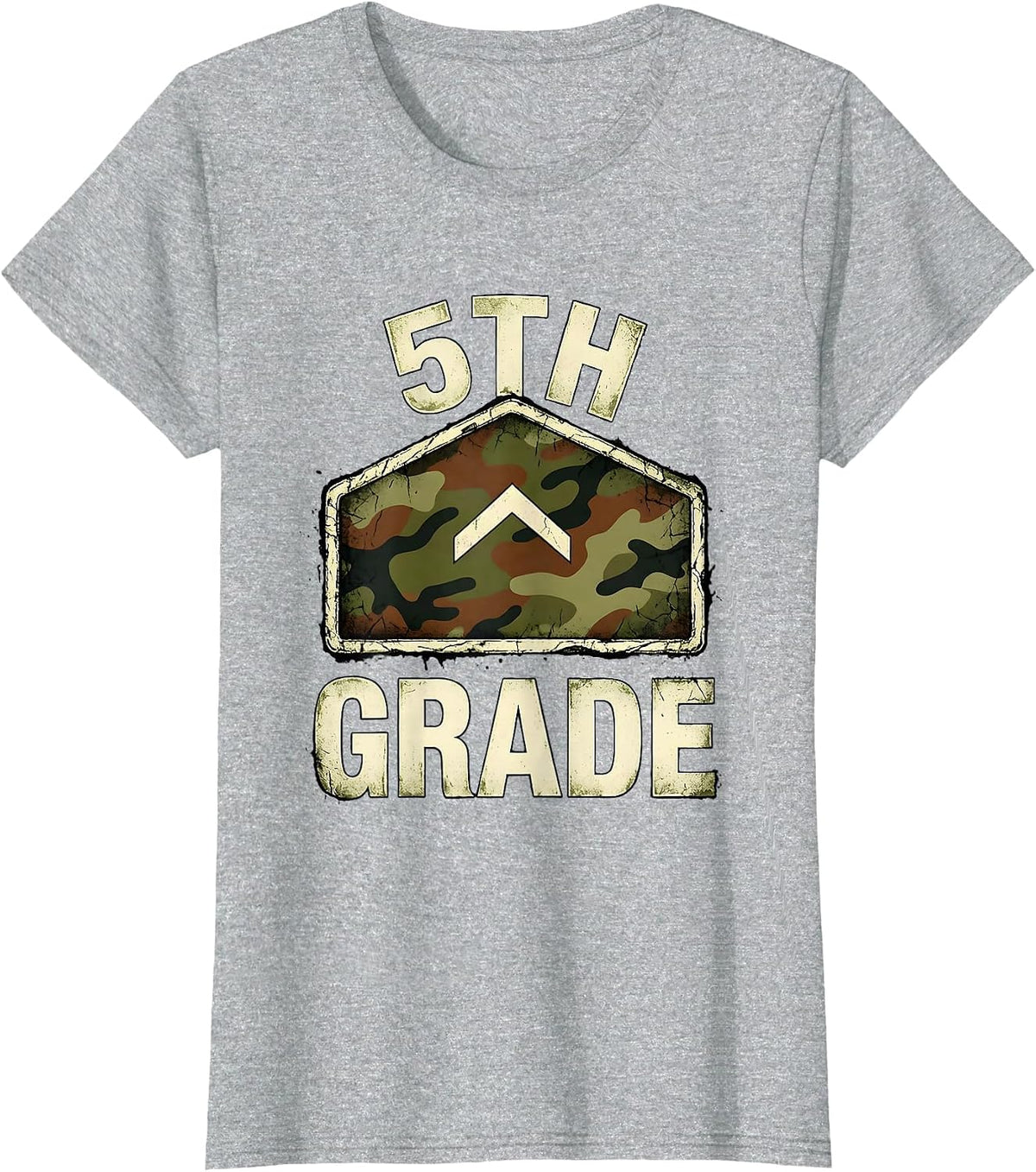 Women's 5th Grade Distressed Camo Back To School Boys Teacher T-Shirt - Heather Grey