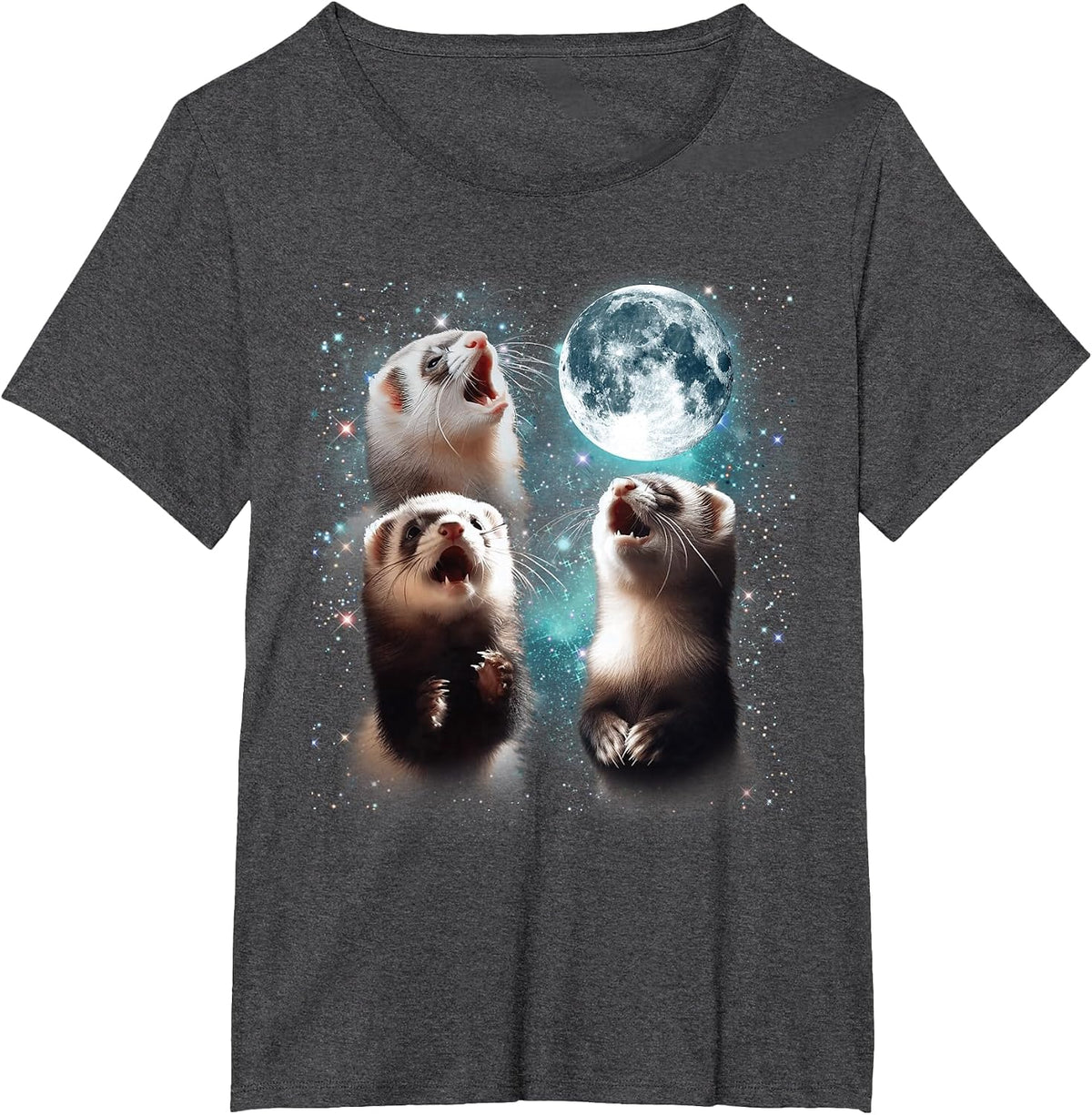 3 Ferret Moon Howling Ferret Head Funny for Men, Women, Kid T-Shirt - Dark Heather Grey