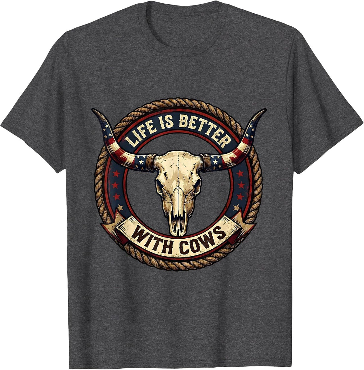 Life Is Better With Cows Farmer Design T-Shirt - Dark Heather Grey