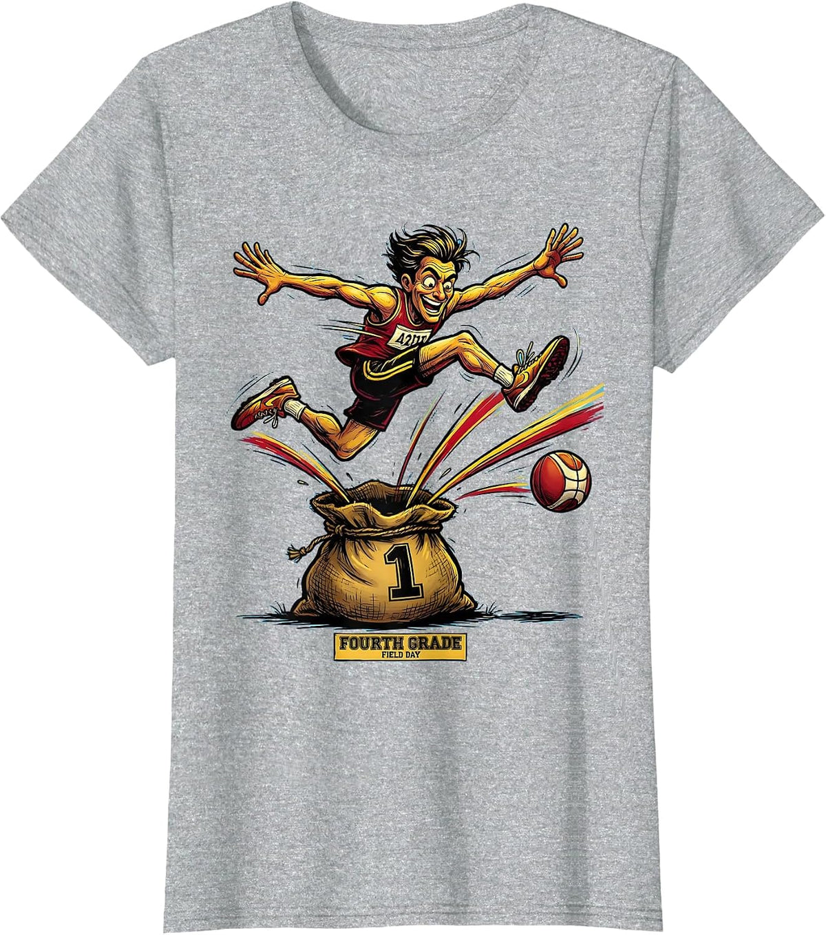 Fourth Grade Field Day Cartoon Relay Runner Field Day Team T-Shirt - Heather Grey