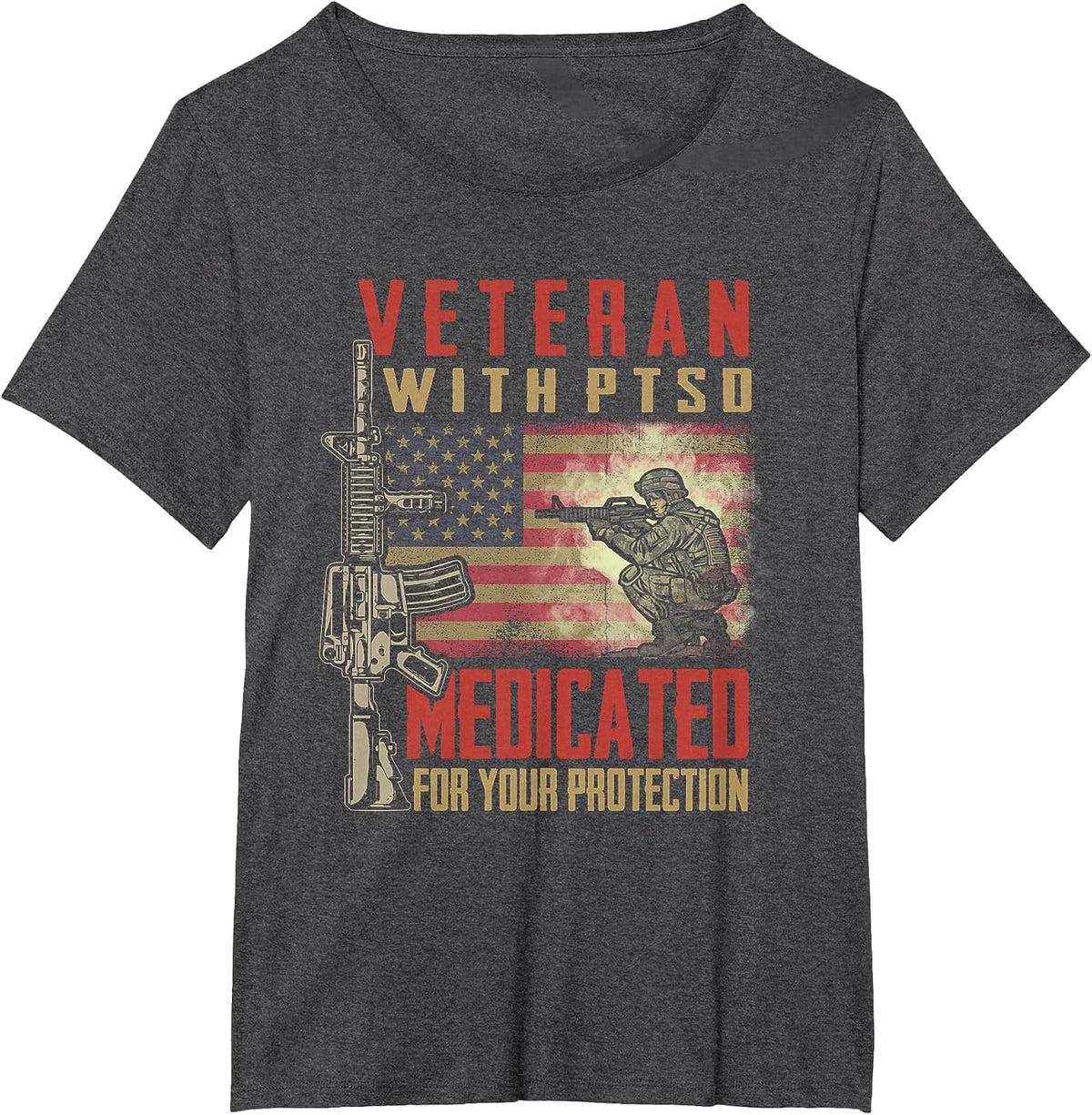 Veteran with PTSD Medicated for Your Protection T-Shirt - Dark Heather Grey