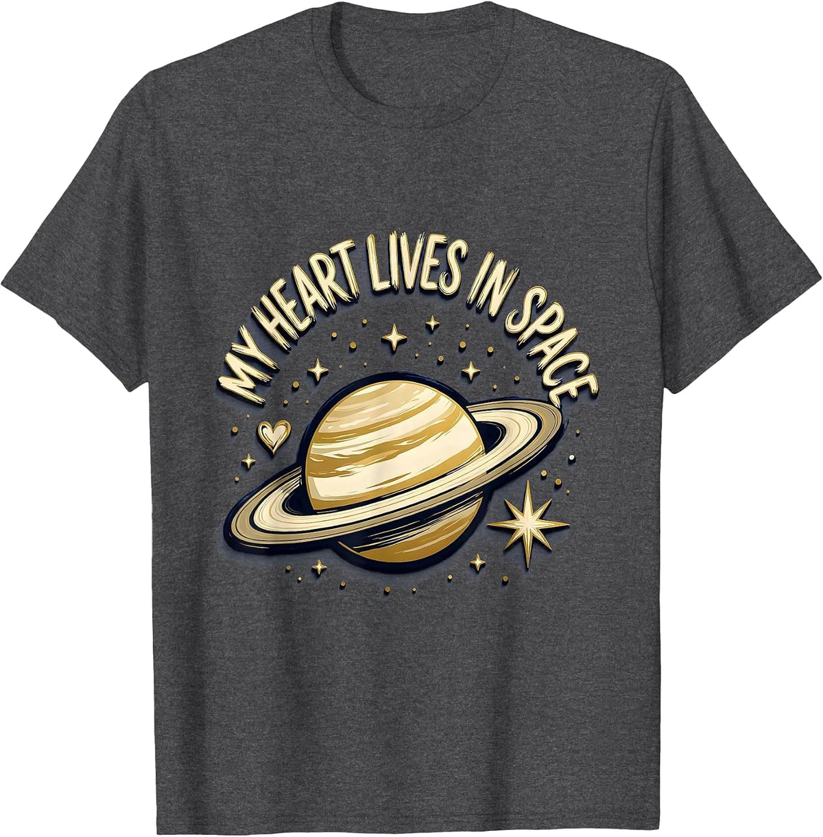 Men's My Heart Lives In Space Galaxy Design T-Shirt - Dark Heather Grey