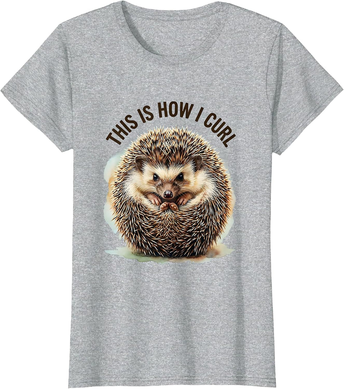Women's This Is How I Curl Watercolor Hedgehog Lover Cute Humor T-Shirt - Heather Grey